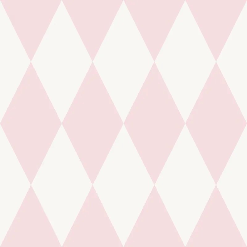 Carta da parati Rombi bianco e rosa, 53 cm x 10.05 m