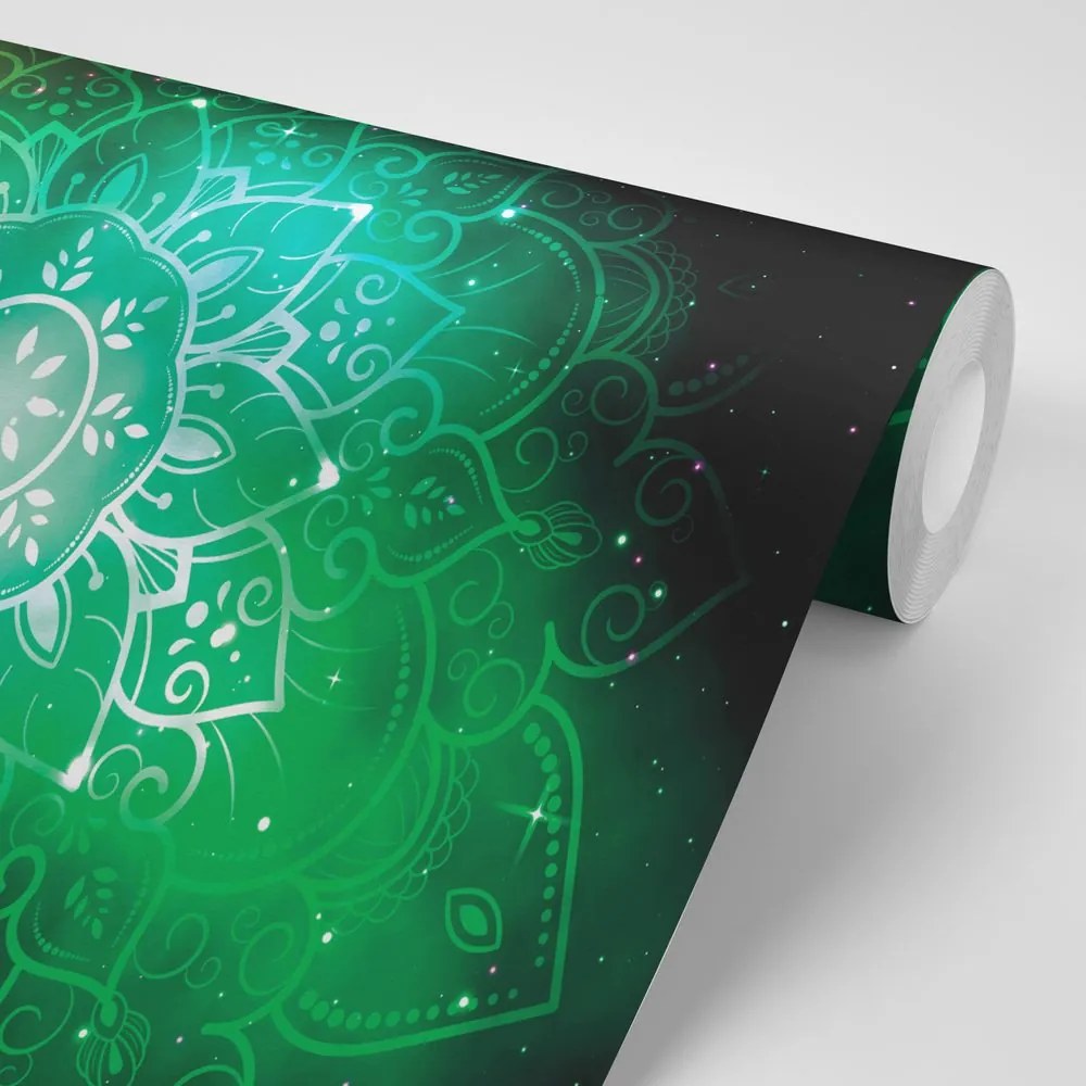 Carta da parati autoadesiva – Mandala verde con sfondo galattico