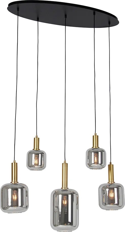 Lampadario ovale nero con vetro oro e fumé 5 luci - Zuzanna