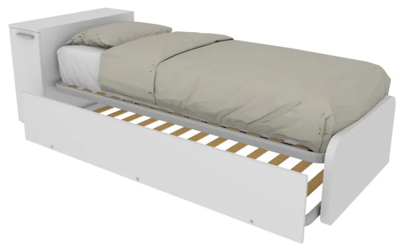 964RK - Letto cameretta 80x190 singolo con elemento contenitore in testata e secondo letto estraibile
