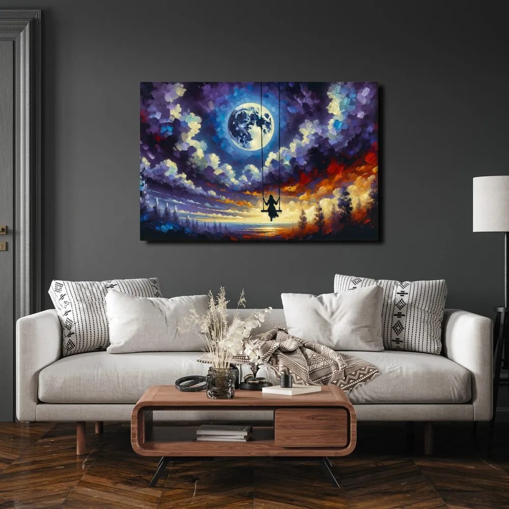 Quadro su tela – Ragazza sull’altalena sotto la luna
