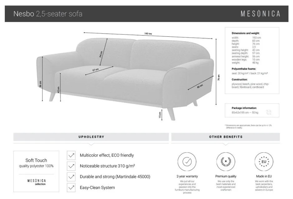 Divano verde scuro 193 cm Nesbo - MESONICA