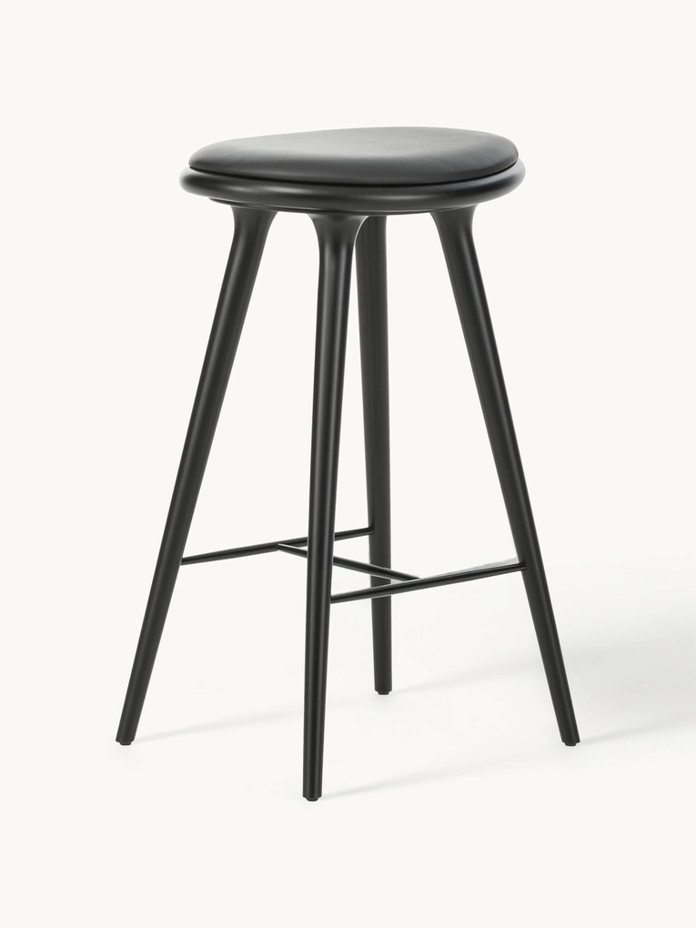 Sgabello alto in legno di faggio e pelle High Stool