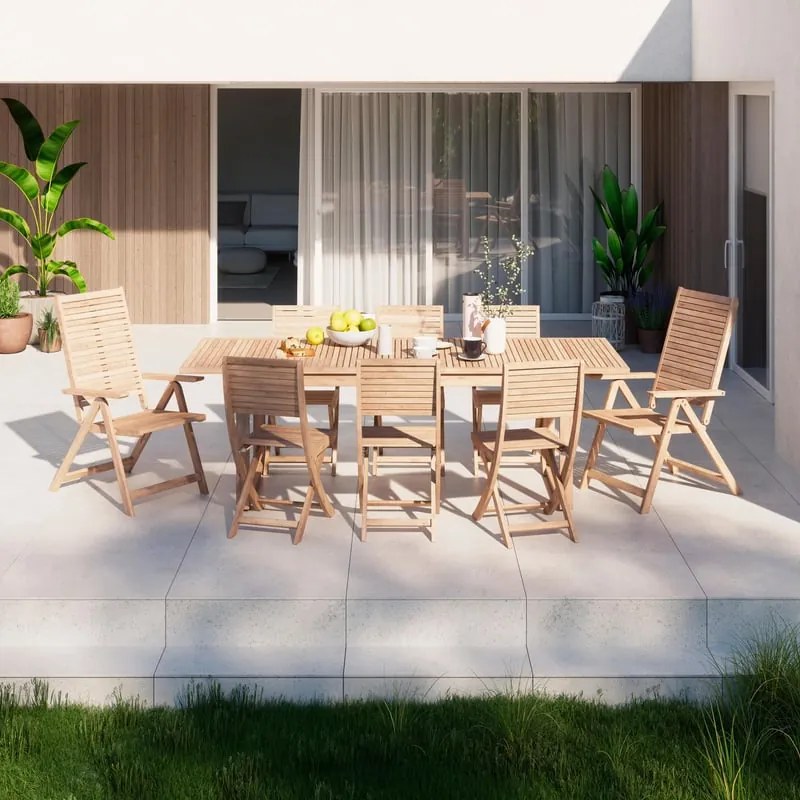 Set tavolo e sedie Solaris NATERIAL in acacia marrone per 6 persone