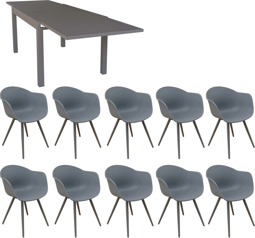 JERRI - set tavolo in alluminio cm 135/270 x 90 x 75 h con 10 Poltrone Dynamo