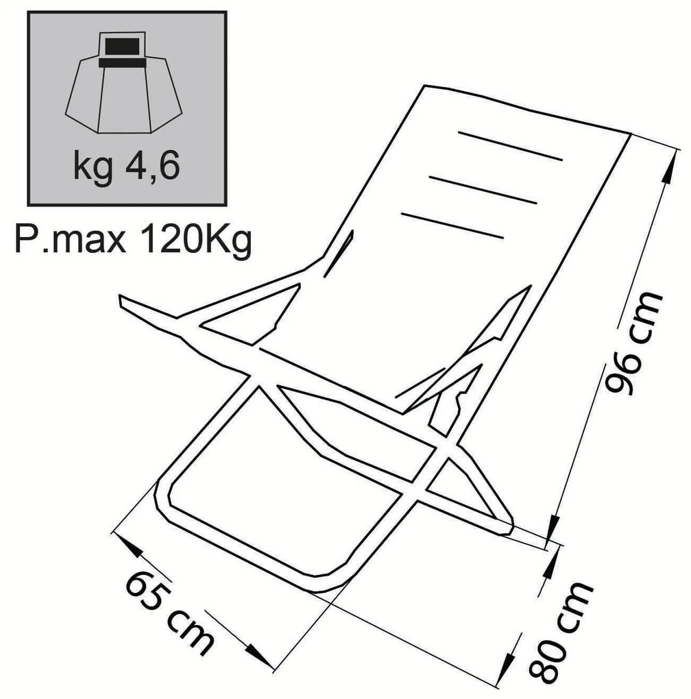 sdraio mare prendisole pieghevole cm 65 x 80 x 38/96 h