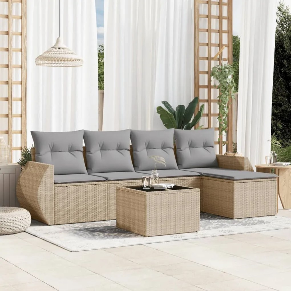 Set divano da giardino 6 pz con cuscini beige in polyrattan