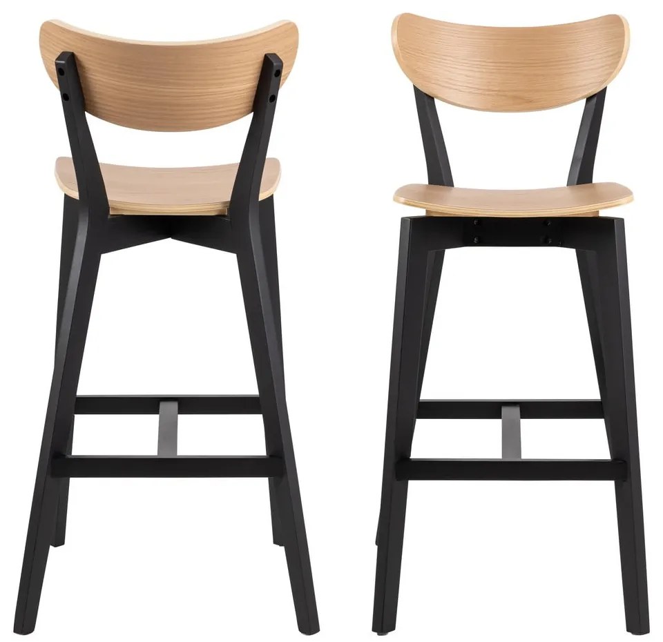 Sgabelli da bar in legno di gomma nero-naturale in set di 2 105 cm Roxby - Actona