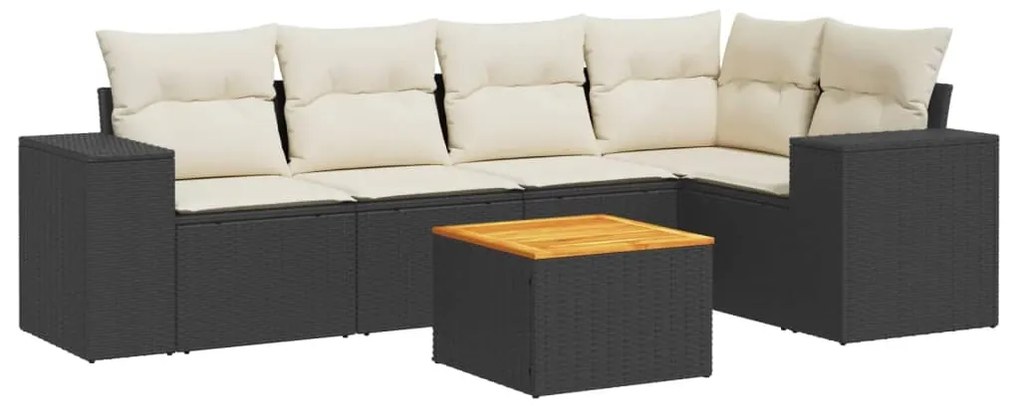 Set Divano da Giardino 6 pz con Cuscini Nero in Polyrattan