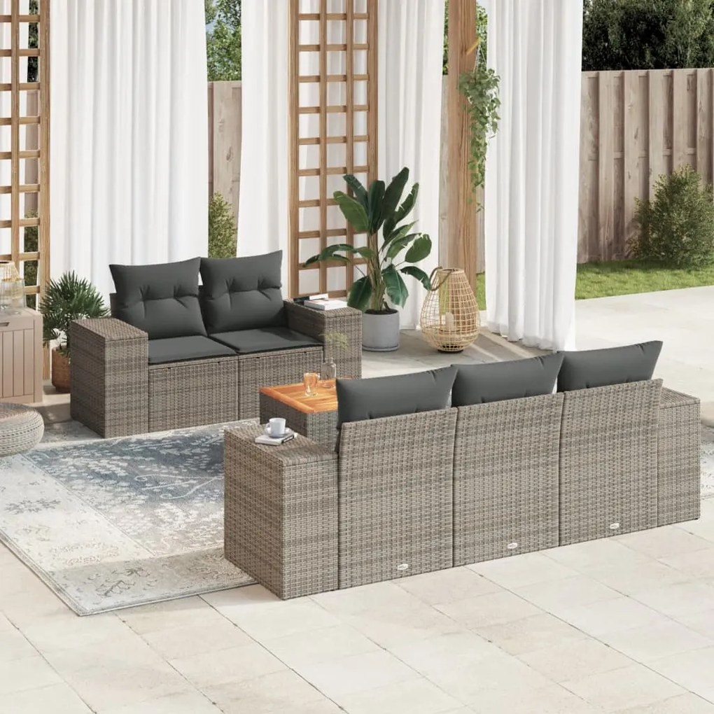 Set divano da giardino 6 pz con cuscini grigio in polyrattan