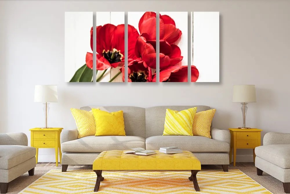 Quadri 5 pezzi – Tulipani rossi in fiore