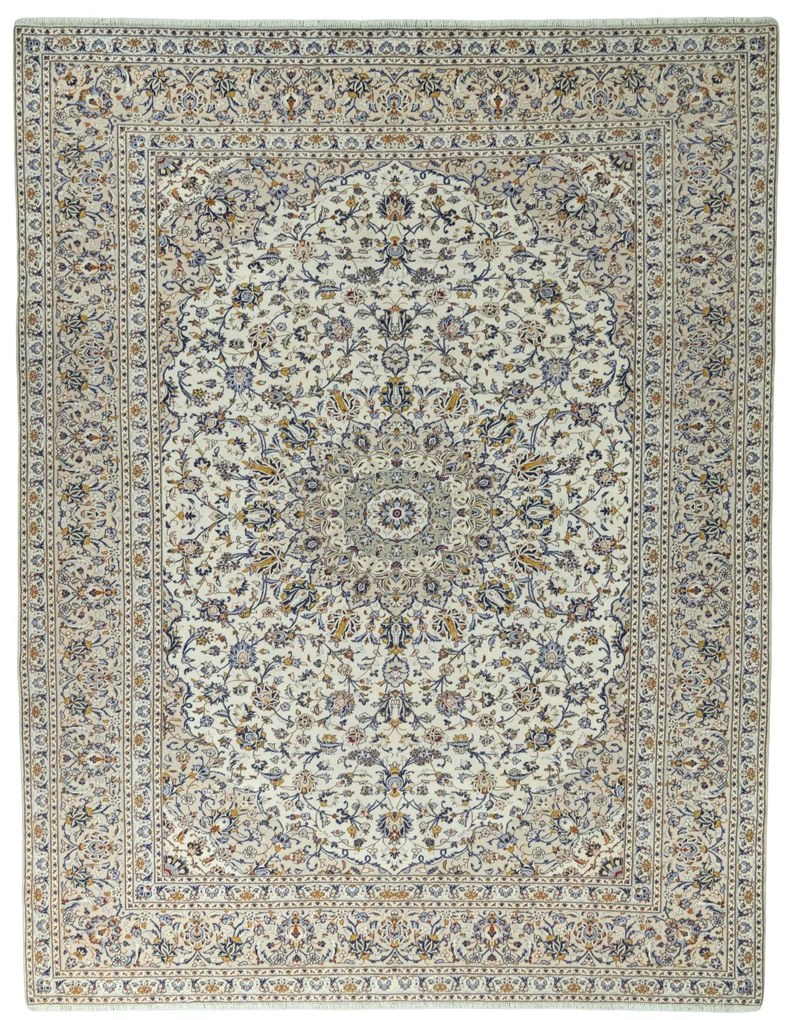 Kashan Tappeto 390x300 Beige (Iran) Annodato A Mano