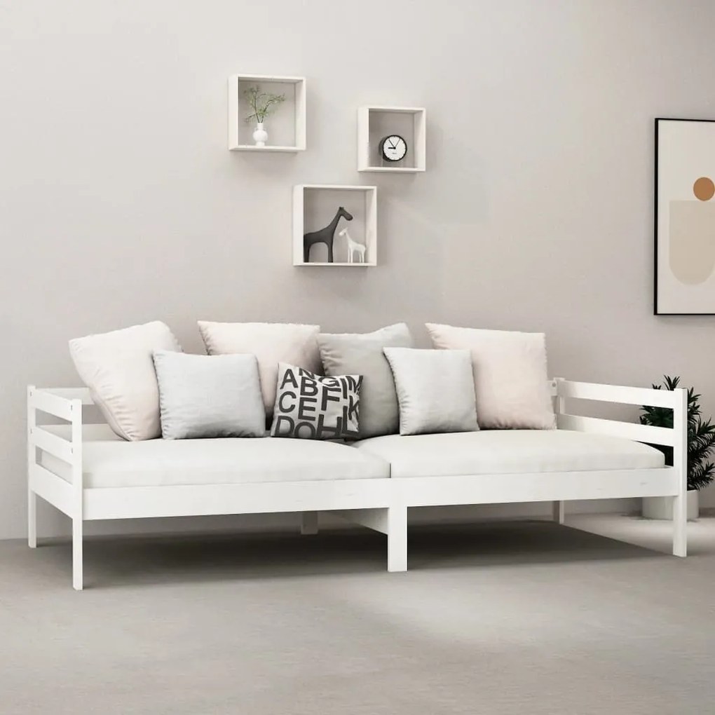 Divano letto con materasso 90x200 cm bianco in legno di pino