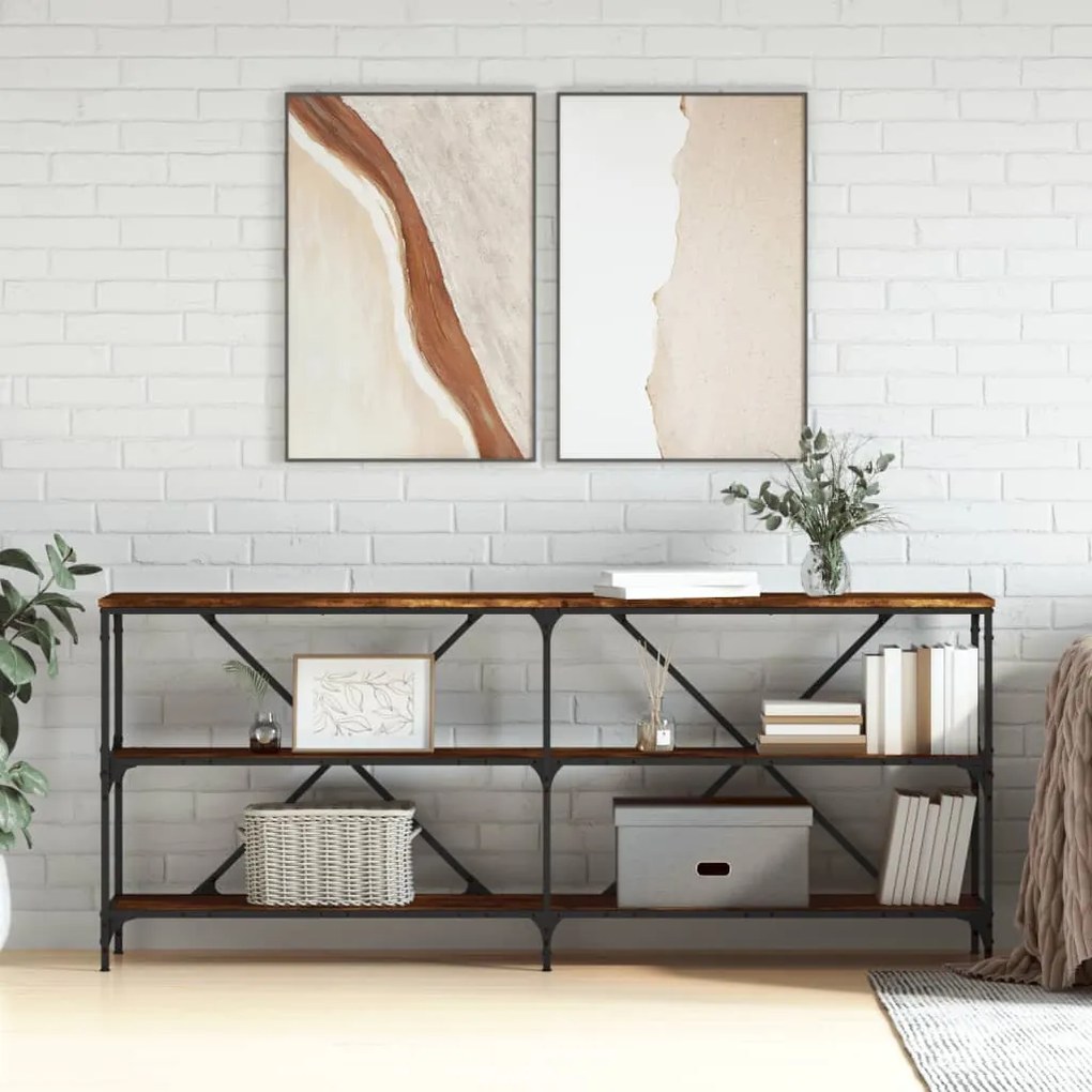 Tavolo Consolle Rovere Fumo 180x30x75cm Legno Multistrato Ferro /