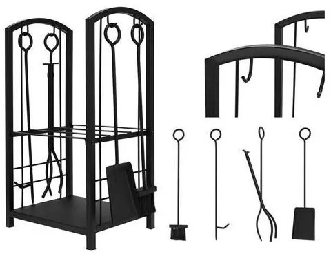 Cesto per legna con attrezzi da camino 30x40x73 cm nero