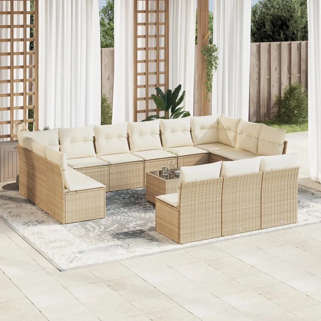 Set Divani da Giardino 14pz con Cuscini in Polyrattan Beige