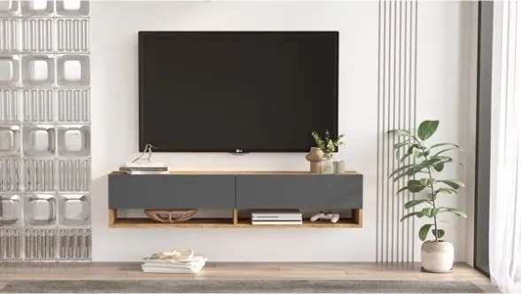 Mobile Tv Sospeso 140x32x30 Effetto Legno Rovere E Antracite Evolution