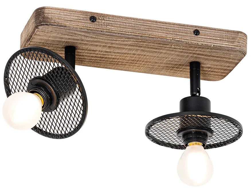 Faretto da soffitto industriale nero con legno 2 luci - Jasmine