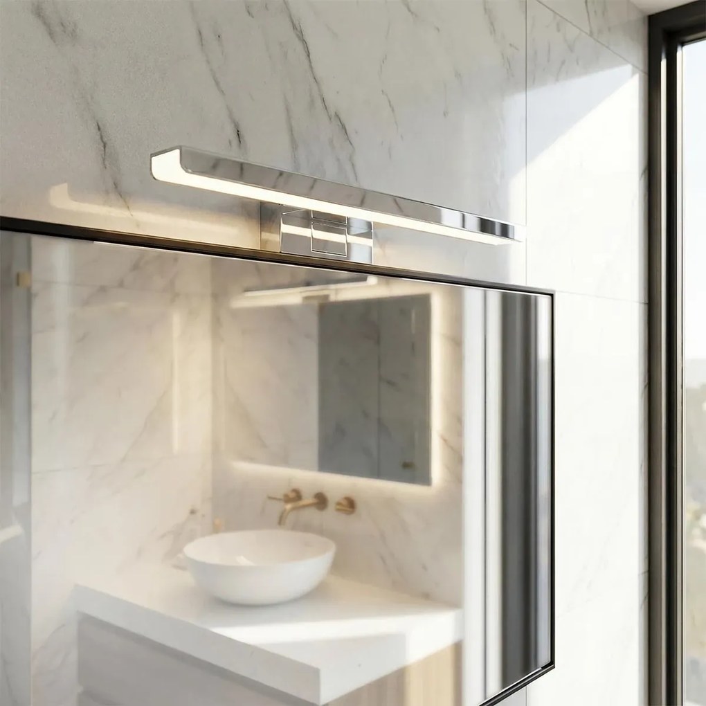 Lampada LED da Specchio 30cm Cromata 6W IP54 Tripla Installazione Colore Bianco Naturale 4.000K