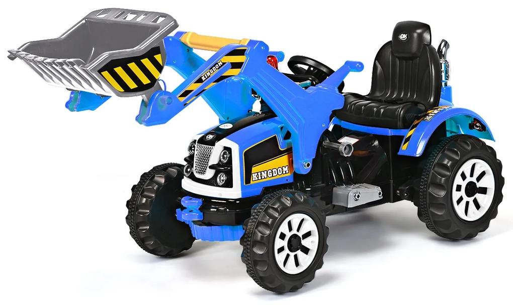 Costway Escavatore alimentato a batteria per bambini con 2 velocità, Veicolo di ingegneria con pala caricatrice Blu