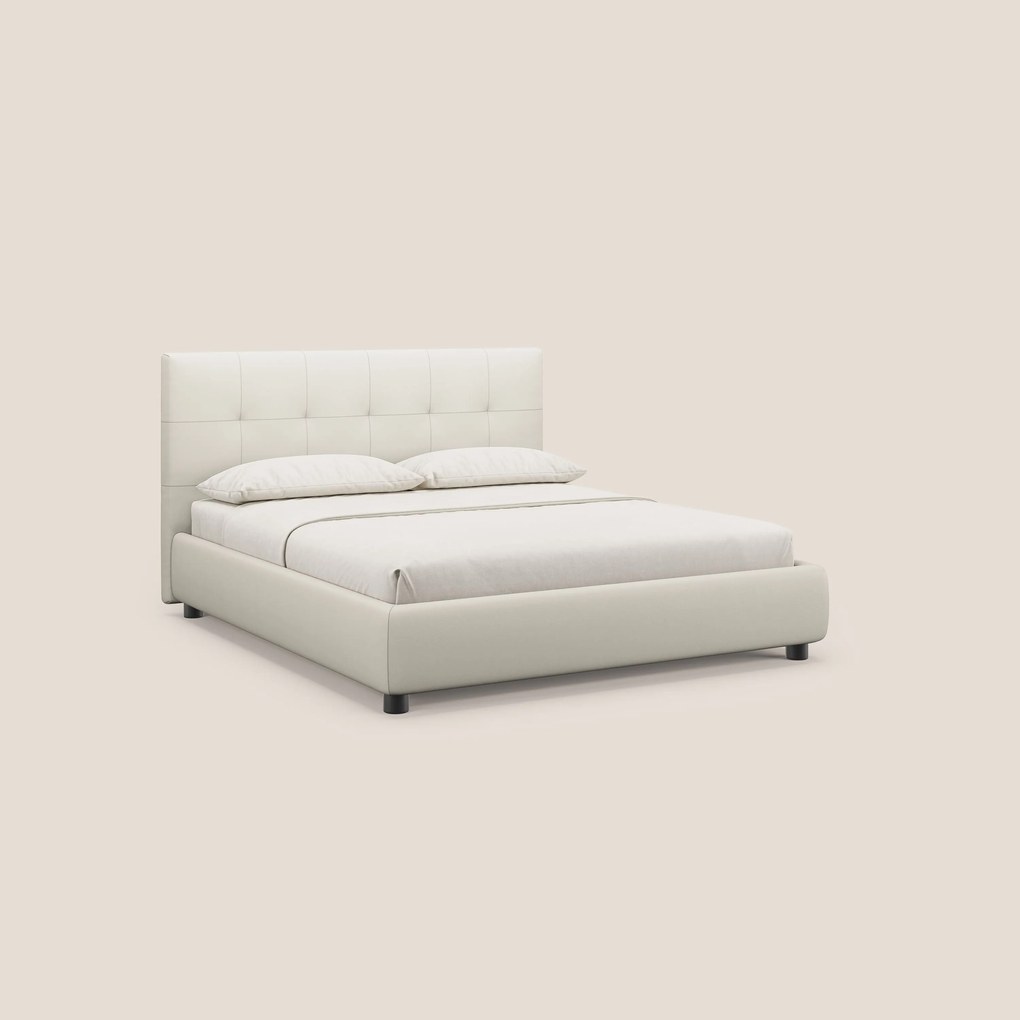 Minato letto imbottito contenitore con testata trapuntata in ecopelle impermeabile T04 bianco