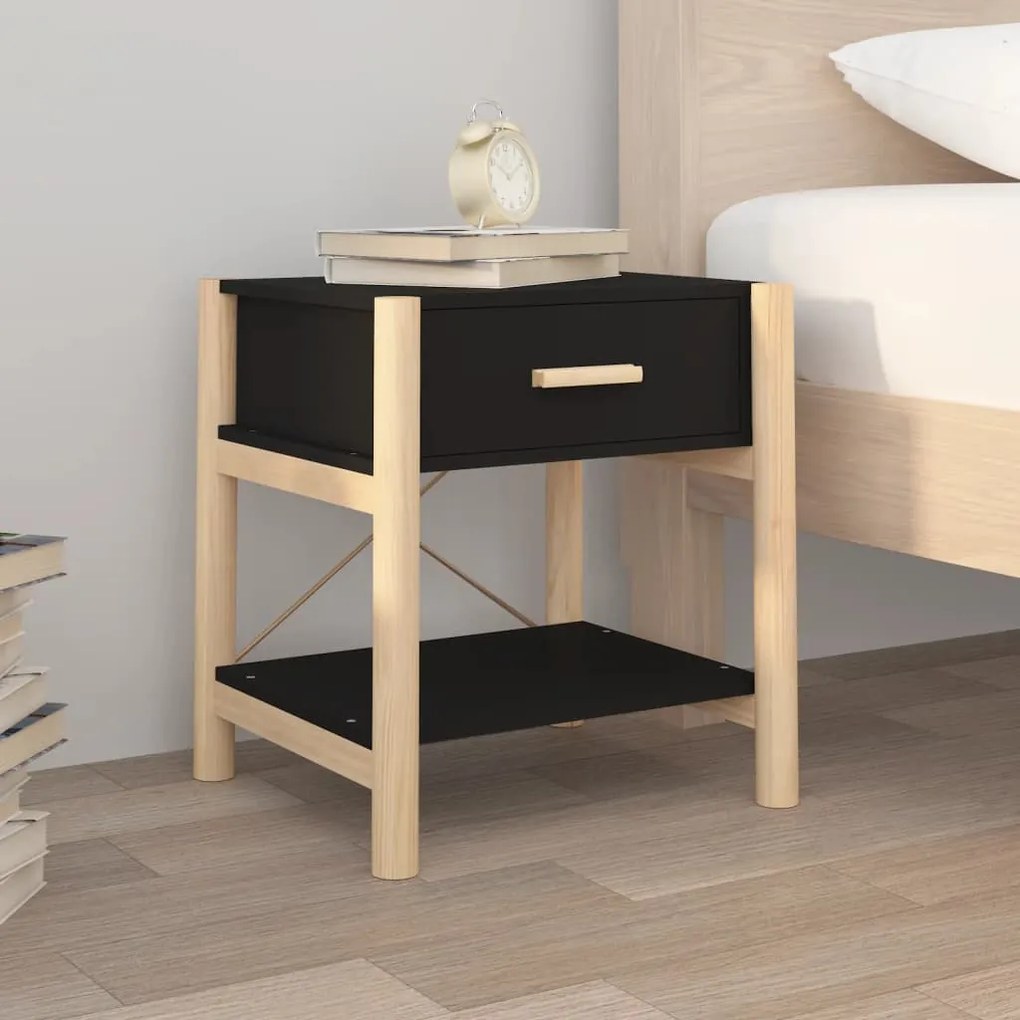 Tavolini da letto 2pz nero 42x38x45 cm in legno multistrato