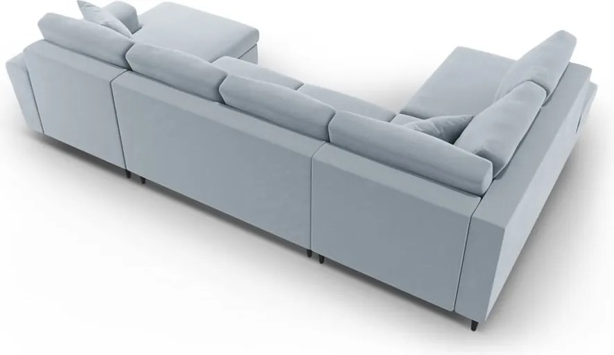 Divano angolare azzurro allungabile e con contenitore (con penisola a sinistra/a U) con rivestimento in velluto Kyoto – Cosmopolitan Design