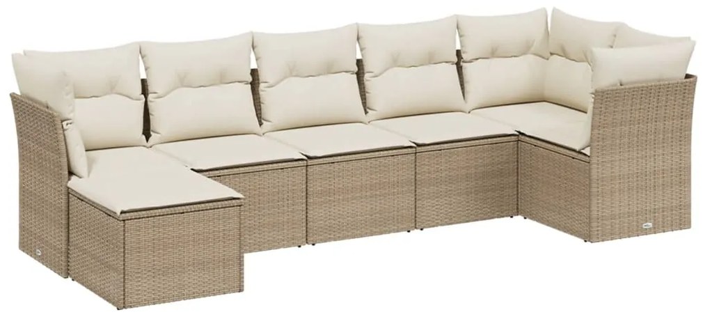 Set Divani da Giardino 7 pz con Cuscini Beige in Polyrattan