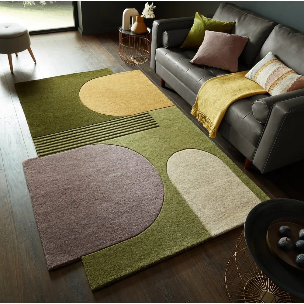 Tappeto verde in lana tessuto a mano 120x180 cm Lozenge – Flair Rugs