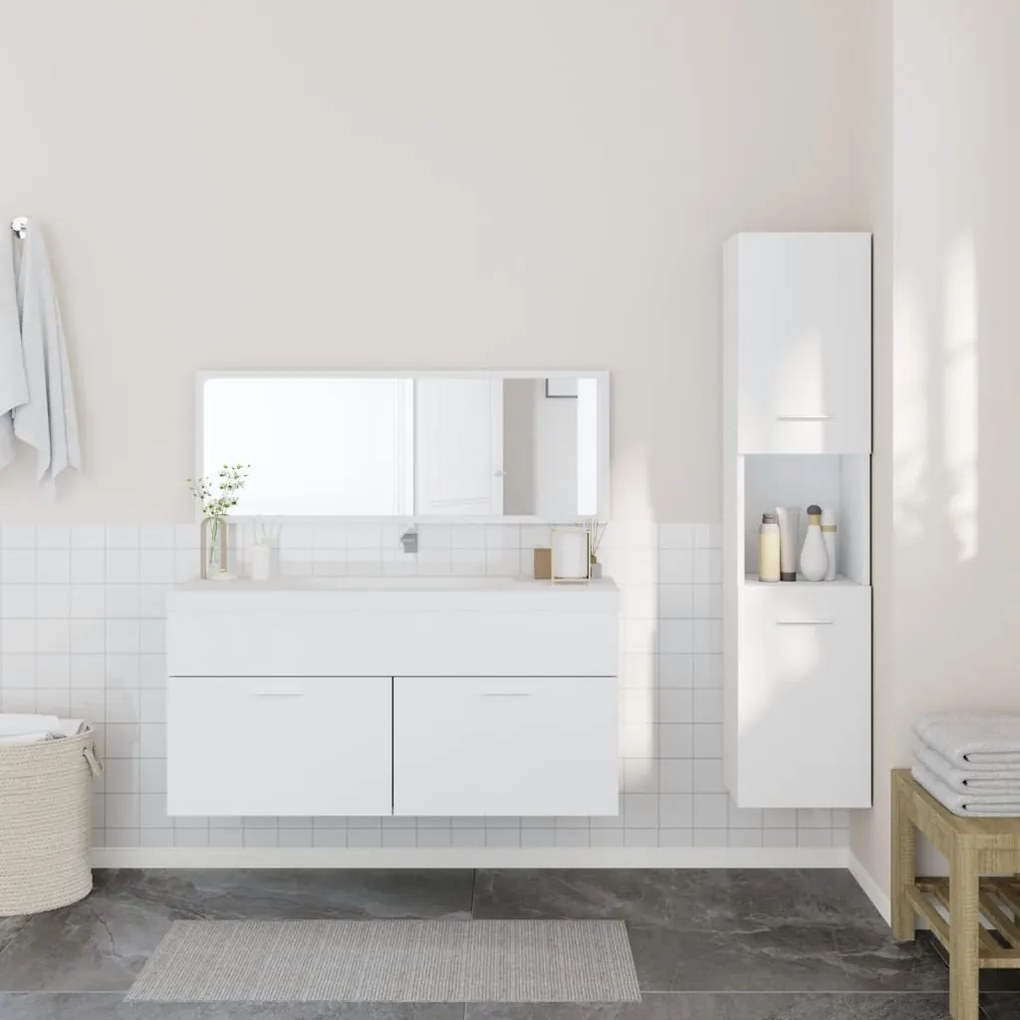 Set mobili da bagno 3 pz bianco in legno multistrato