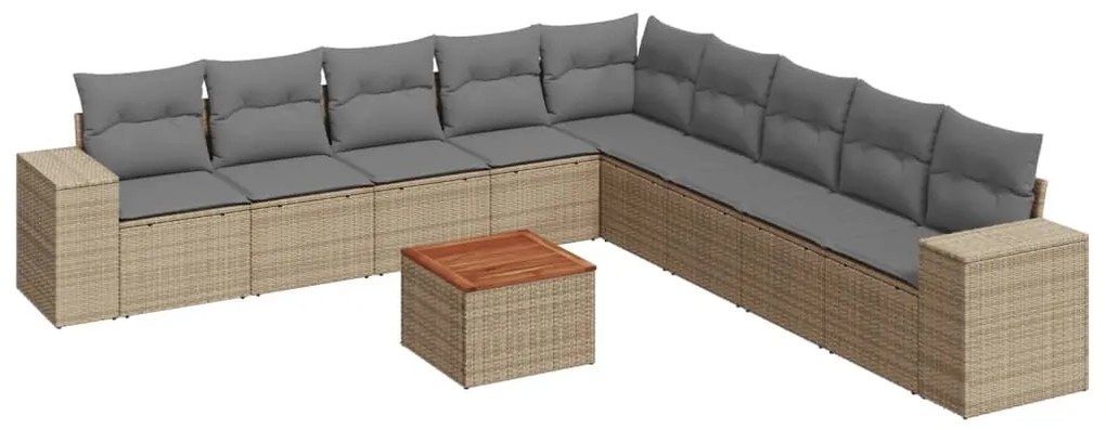 Set divano da giardino 10 pz con cuscini beige in polyrattan