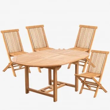 Set Tavolo Allungabile (120-170x75 Cm) E 4 Sedie Da Giardino Pieghevoli In Legno Teak Pira Legno Di Teak - Sklum