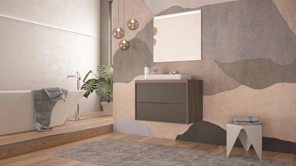 Mobile bagno a terra da 80 cm rovere Leo 305050H con colonna 305070H