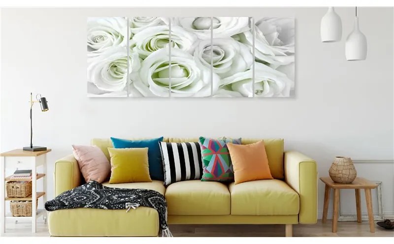 Quadro Satin Rose (5 Parts) Narrow Green  Colore Bianco, Dimensioni e Misure 200x80