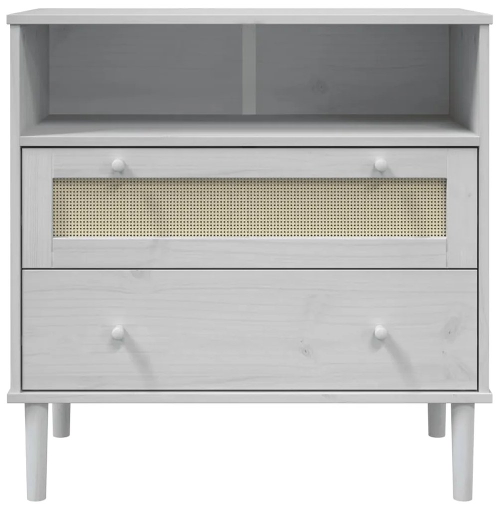 Credenza senja aspetto rattan bianco 80x40x80 cm massello pino