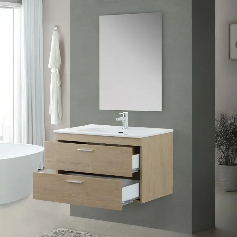 Mobile bagno sospeso 80 cm rovere dolomite con 2 cassettoni soft-close Desya