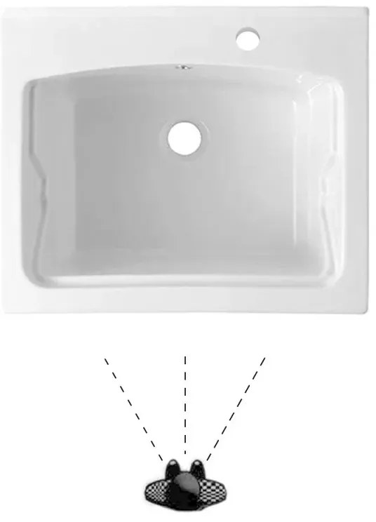 Vasca lavatoio 60x50 cm in ceramica bianca con foro rubinetto a destra