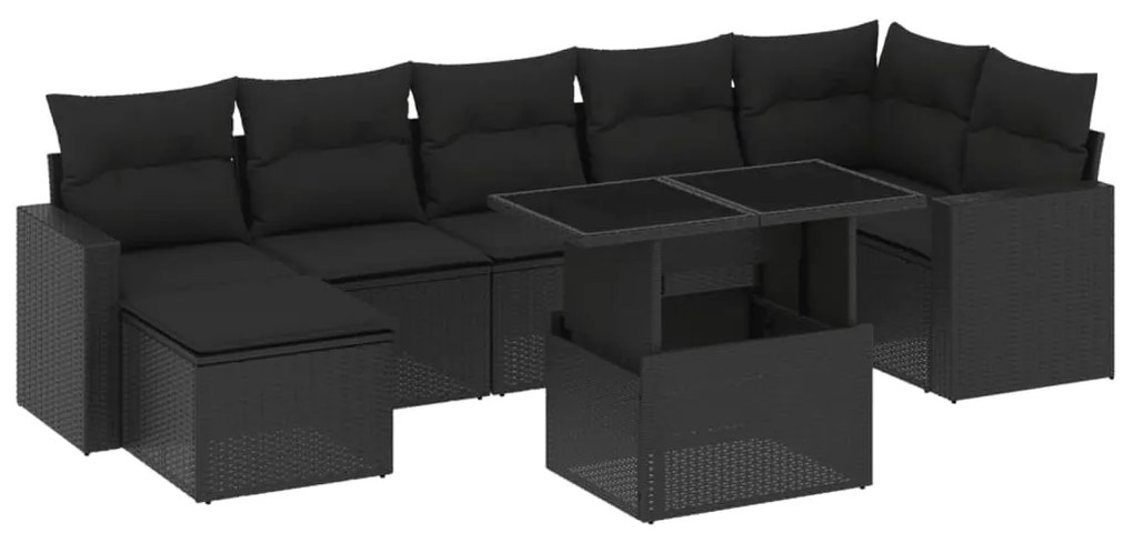 Set divani da giardino con cuscini 8 pz nero in polyrattan