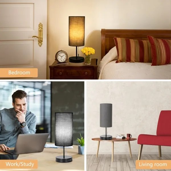 Aigostar - Lampada da tavolo con porta USB 1xE27/40W/230V nero