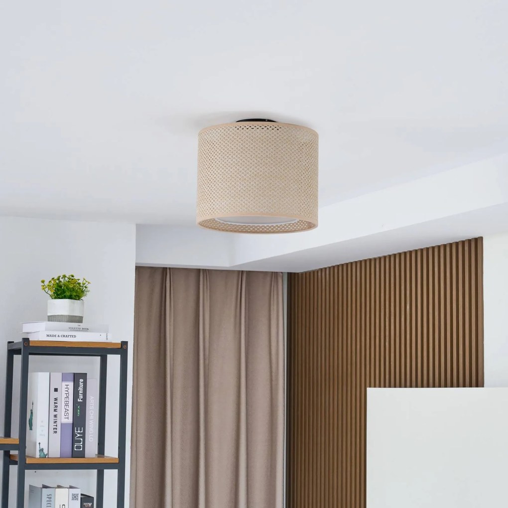 Plafoniera soffitto Soula Lindby, dimmerabile, Crema / Ambra, Soggiorno / Sala da pranzo, Plastica, Campagna / Rustiche, Plafoniera