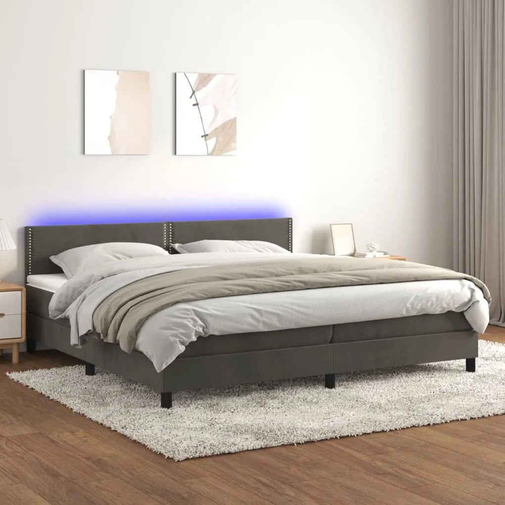 Letto a molle con materasso e led grigio scuro 200x200 cm