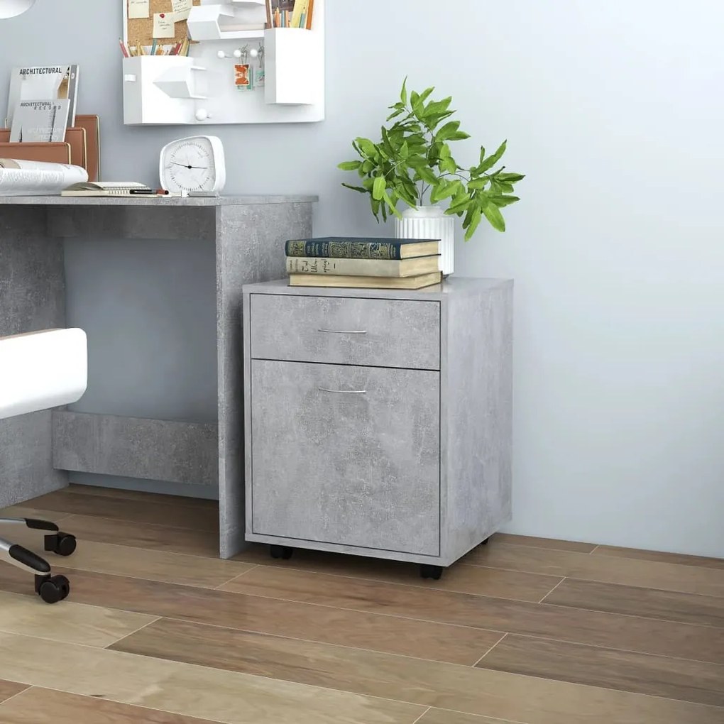 Mobiletto Con Ruote Grigio Cemento 45x38x54cm Legno Multistrato /