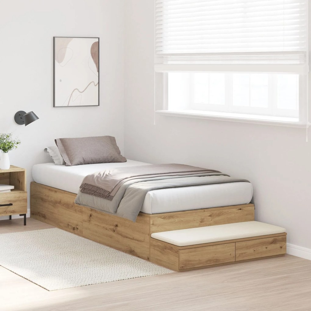 Struttura letto con contenitore rovere artigianale