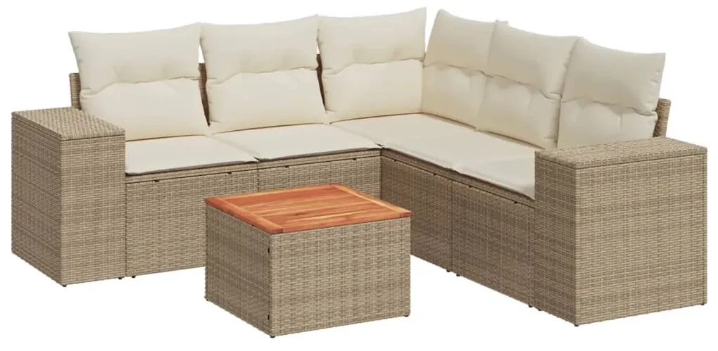 Set divano da giardino 6 pz con cuscini beige in polyrattan