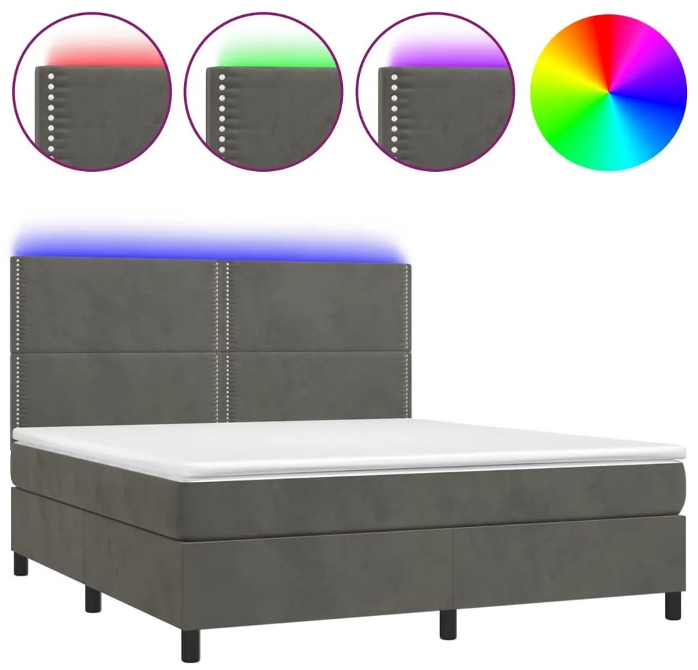 Letto a Molle con Materasso e LED Grigio Scuro 180x200 cm