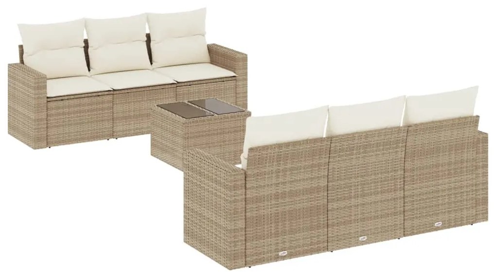 Set Divani da Giardino 7 pz con Cuscini Beige in Polyrattan