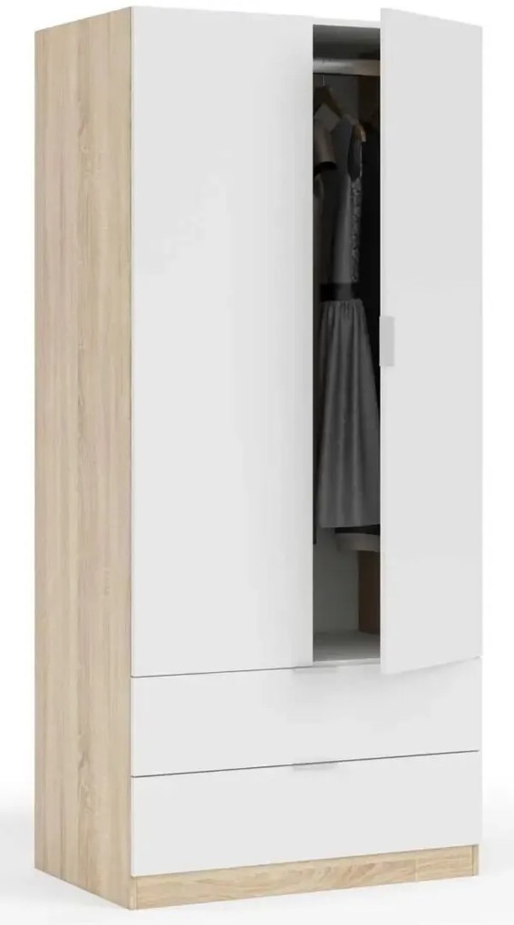 Armadio 2 ante e 2 cassetti bianco artik e rovere Canadian 81x52x180h
