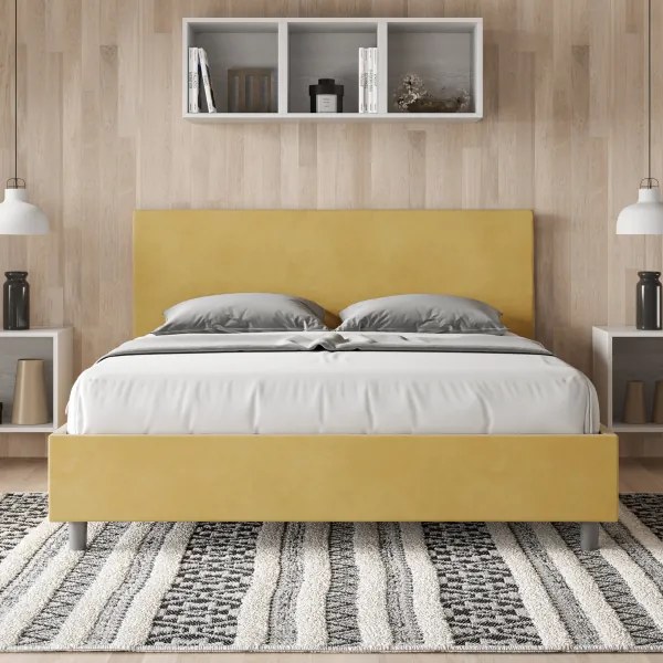 Letto contenitore da 160x190 in microfibra ocra Adele