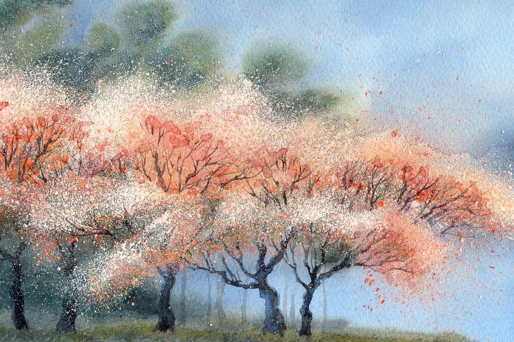 Stampa su tela – Alberi in fiore in acquerello