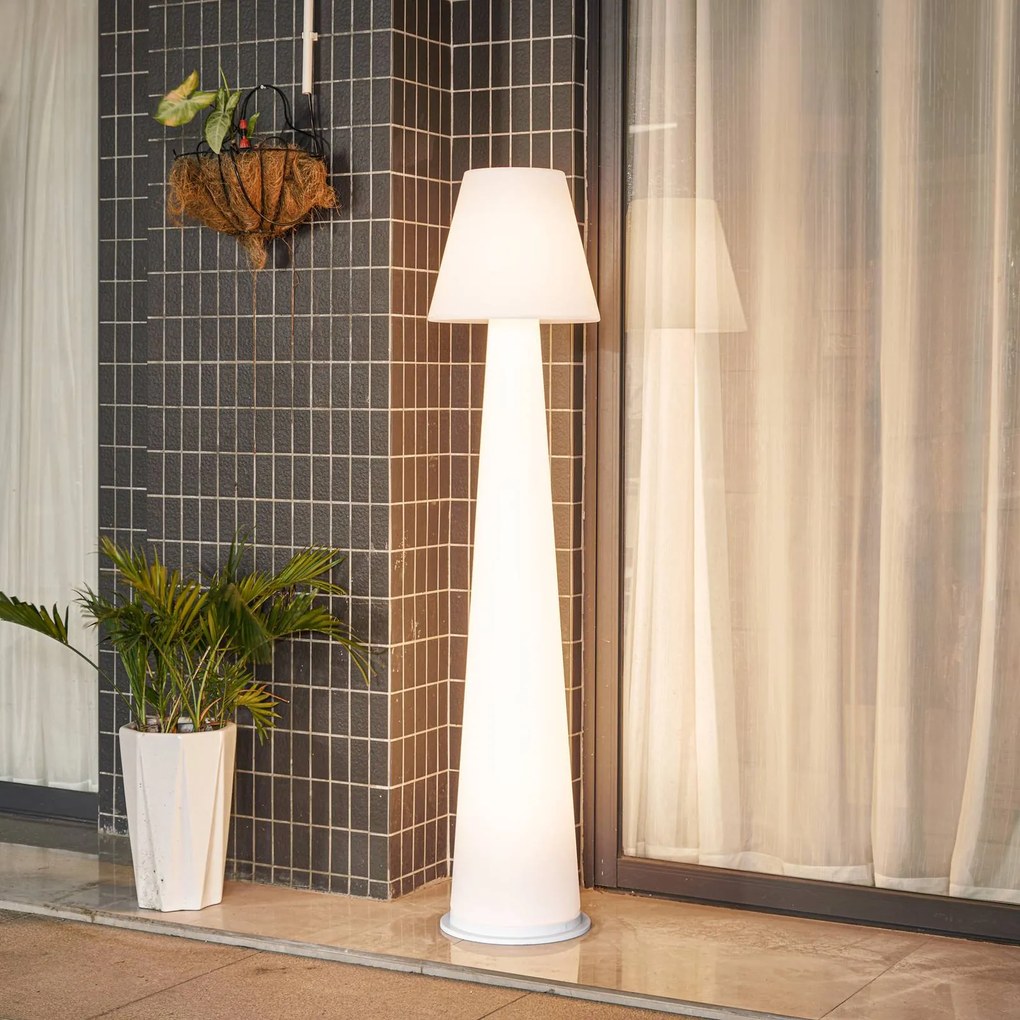 Lucande Lampada LED per terrazza ricaricabile Gauri, bianca, Ø 34,5 cm